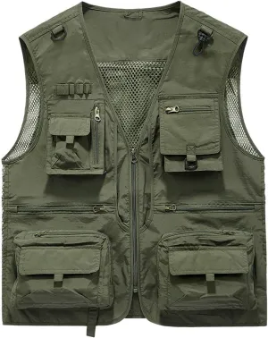 Zeiyignr Unisex Mesh Breathable Fishing Vest Multi-Pockets Photography Travel Hiking Waistcoat Jacket for Adult and Youth