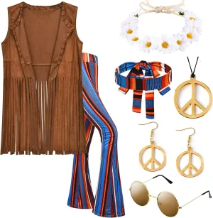 ZeroShop Women's 60s 70s Decades Hippie Clothes Outfits Accessories Costume for Halloween