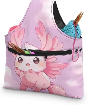 ZUXONGSY Axolotl Yarn Bags for Crocheting Portable Knitting Bag Pink Yarn Storage Organzier Holding Knitting Needles,Large